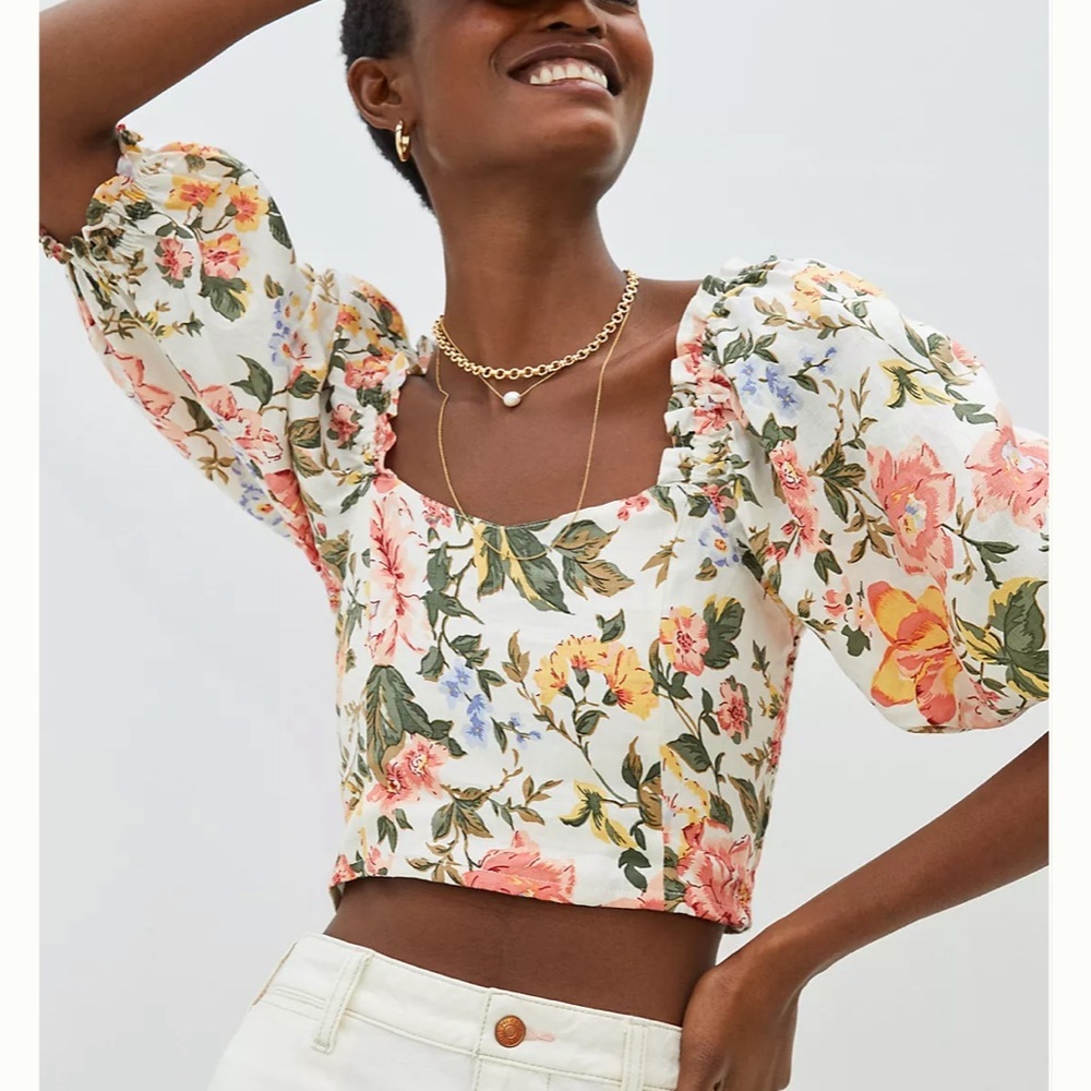 Anthropologie + Faithfull The Brand Pietra May Linen Crop Top NWT